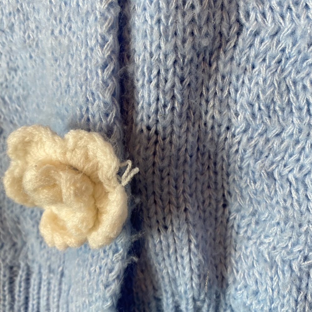 Sky Blue Cardigan with Ivory Floral Button Accents Cottagecore Boho Peasant - Picture 2 of 9